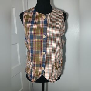 Vintage Ashley Petites Mixed Plaid Academia  Preppy Vest Size Petite Medium USA